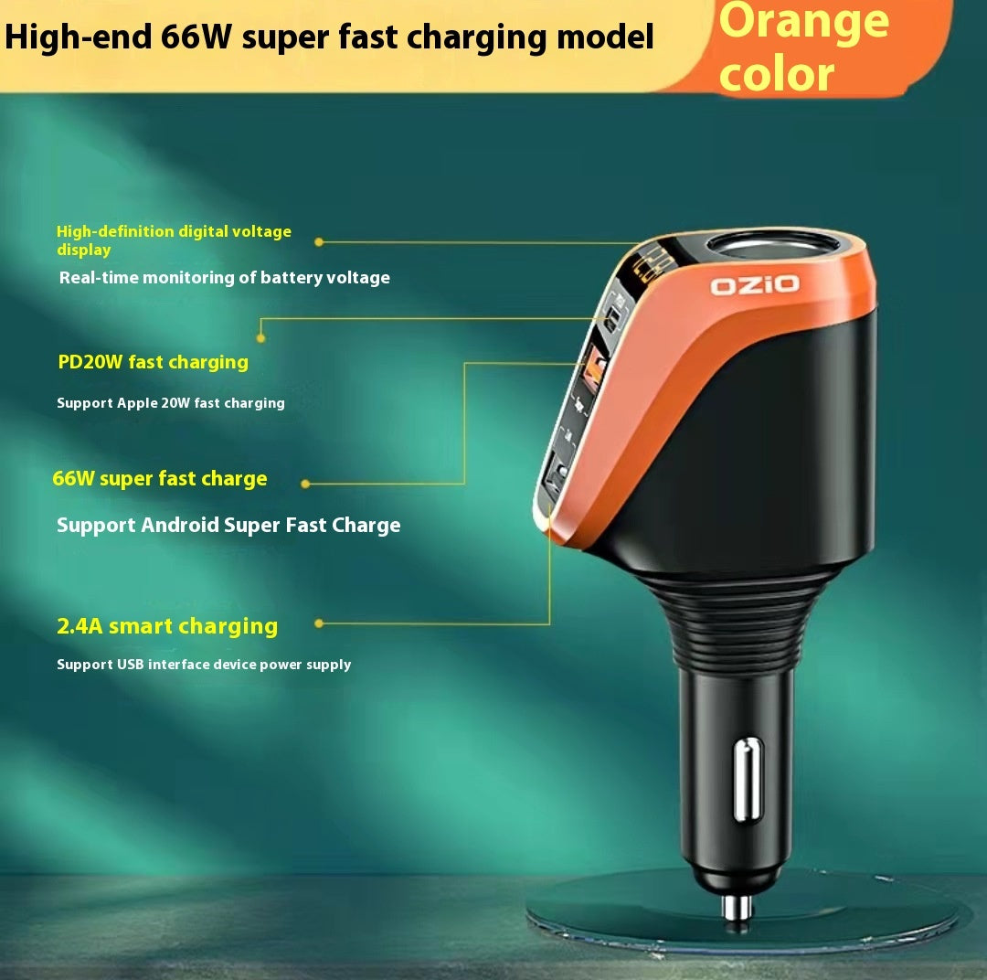 Quick Charging Car Cigarette Lighter With One To Three Conversion Plug