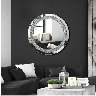 30cm European-style Light-luxury Round Diamond-encrusted Bathroom Mirror