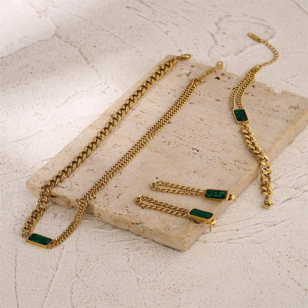 Quartz Watch Versatile Chain Emerald Necklace EarringsBracelet