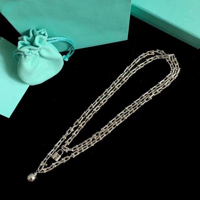18K Gold Titanium Steel Men's And Women's Beads Classic T Necklace