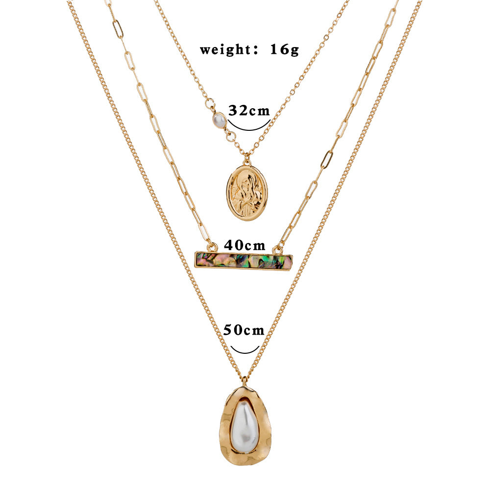 Amazon hot sale abalone shell accessories simple multi-layer metal pendant necklace women