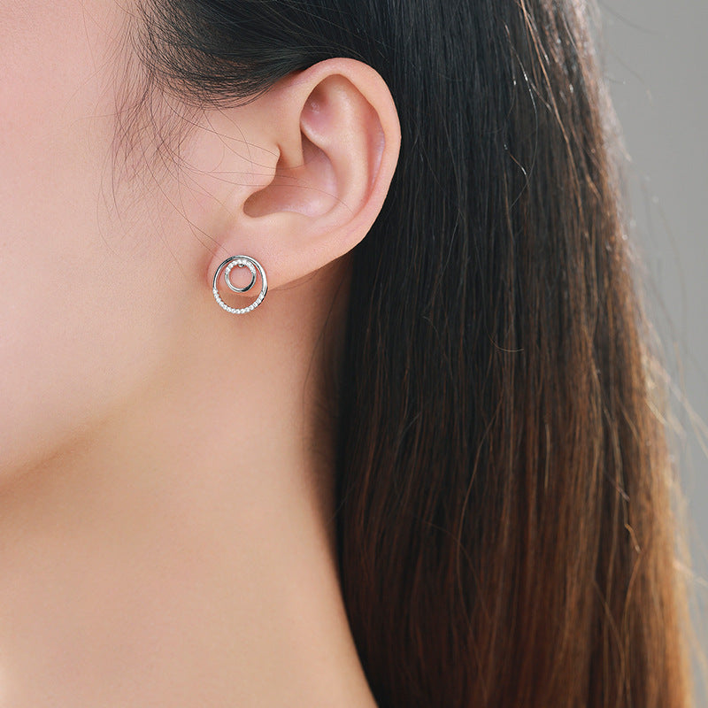 Stylish Round Micro Rhinestone Stud Earrings For Women