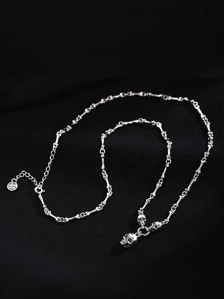 Hip Hop 925 Silver Skull Pendant Necklace Male