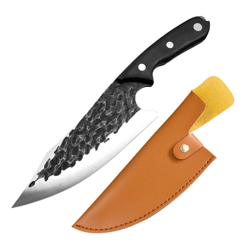 Hand-forged Hammer Pattern Boning Knife Black Color Wood Replaceable Blade Knife