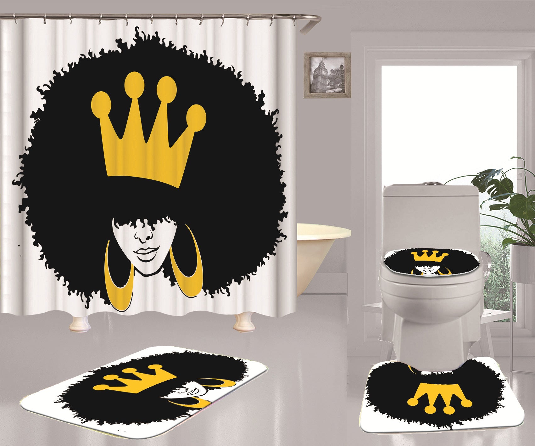 Afro  Pattern Polyester Digital Shower Curtain