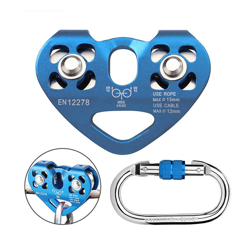 Heart Shaped Rock Climbing Double Shaft Pulley O-Shaped Threaded Steel Lock Rope