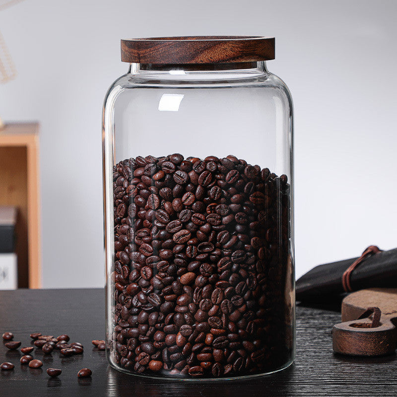 Bouteille en Verre avec Couvercle, Boîte Hermétique Transparente, Boîte à Thé, Pot de Rangement Hermétique, Couvercle en Bois d'Acacia