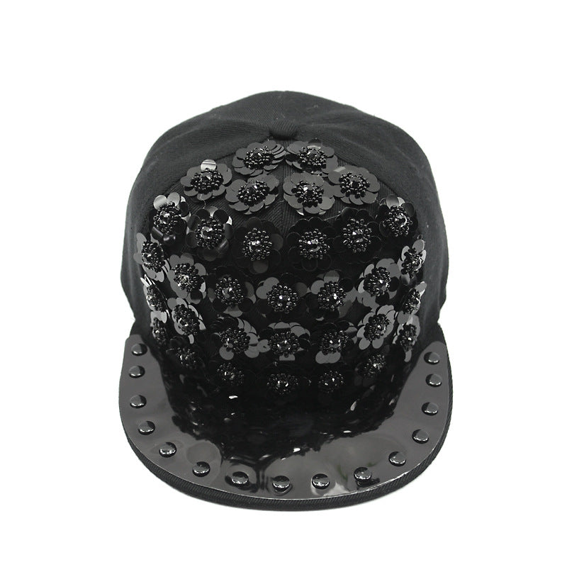 Men's Hip Hop Peaked Flower Sequins Flat-brimmed Baseball Cap