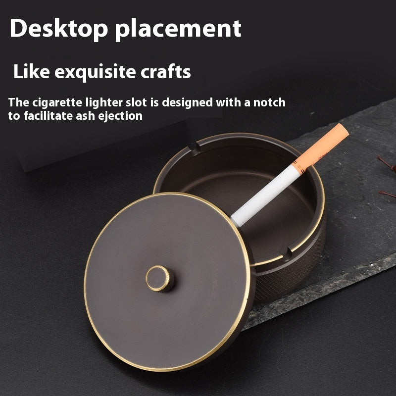Brass Integrated Old Ashtray With Lid