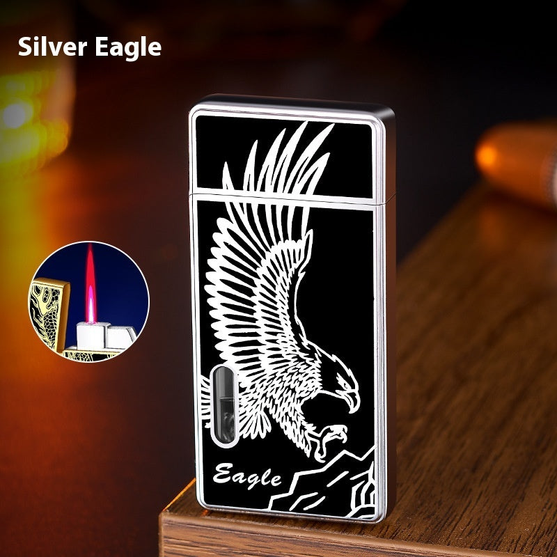 See-through Transom Red Flame Gas Lighters Metal Windproof