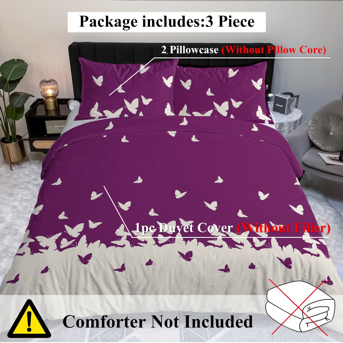 3 Pieces Butterfly Series Comfort Bedding Set Ultra Soft Bedding Suite