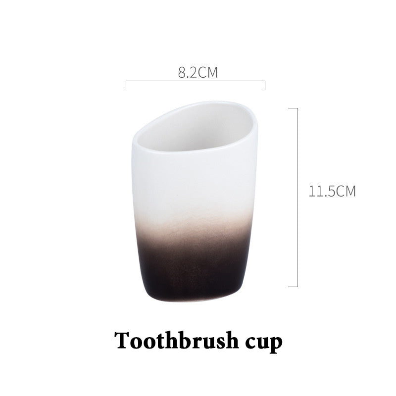 Washing suit couple brushing teeth and mouthwash cup