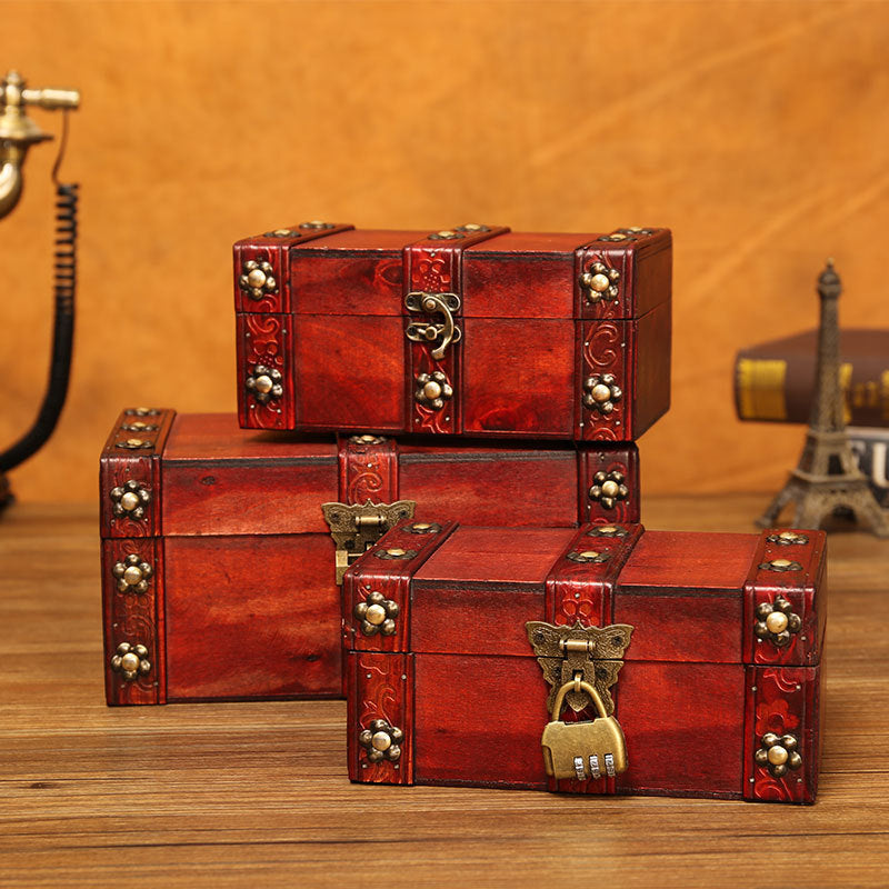 Boîte de rangement de bijoux en bois vintage de style européen pour bibelots