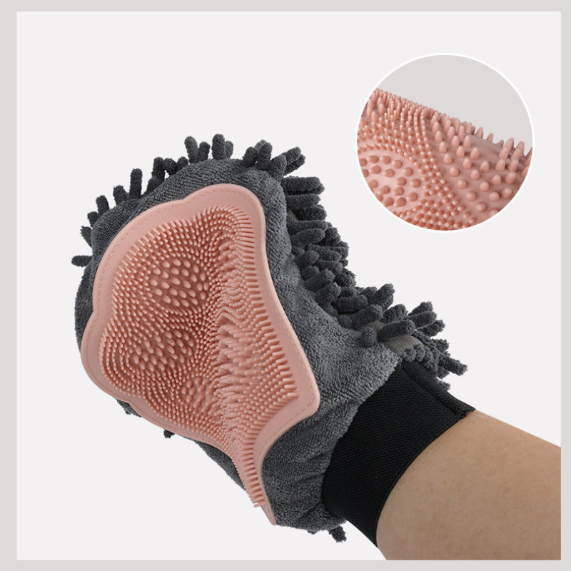 Brosse de bain pour animaux 2 en 1 Gant de toilettage élégant Outil de toilettage pour chiens et chats pour le brossage, le massage et le séchage Kit de toilettage pour chiens et chats Brosse de bain 2 faces Gant de nettoyage et de massage
