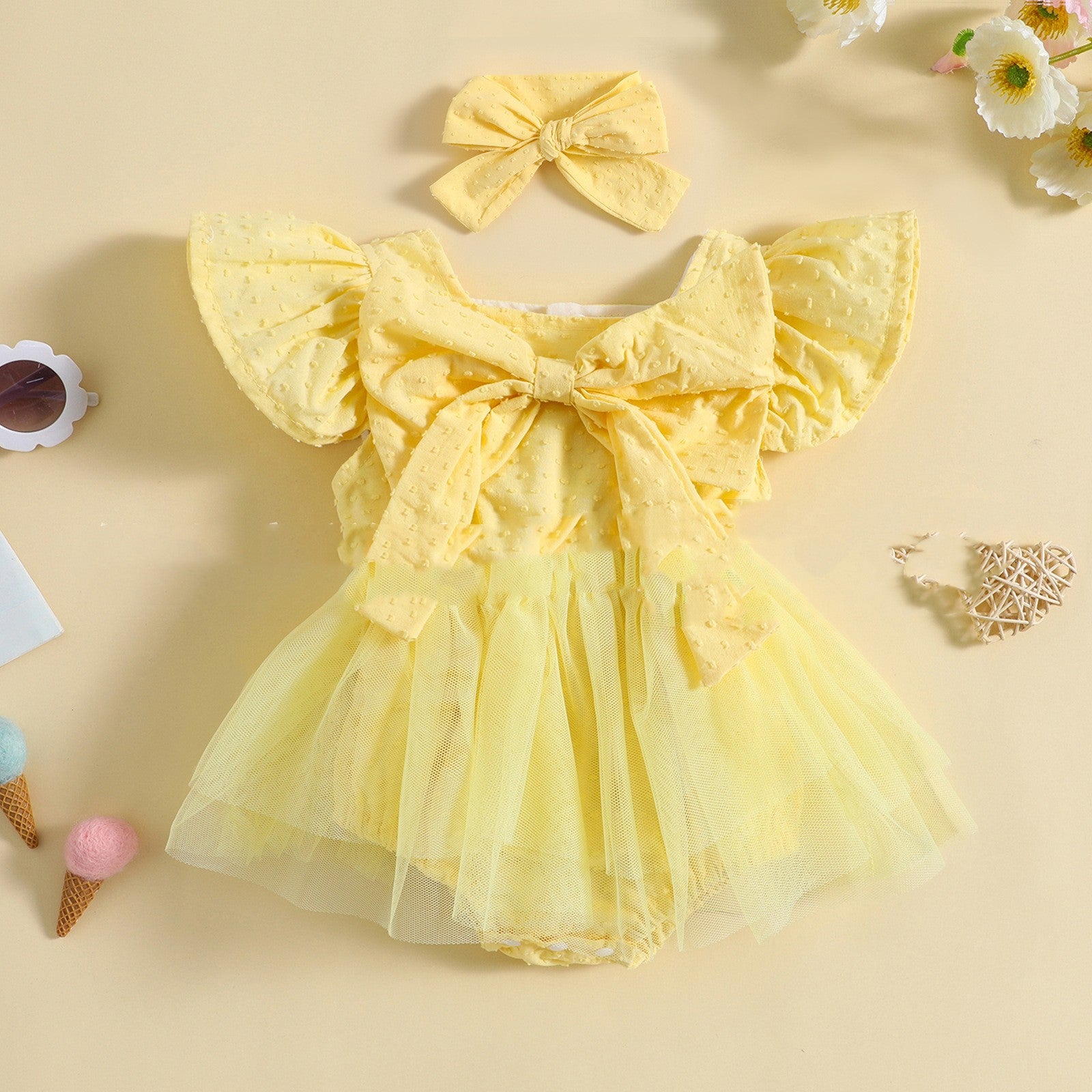 Girls' Casual Jumpsuit Big Bow Stitching Dress