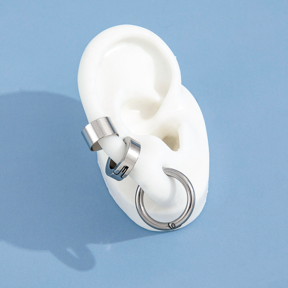 Ear Clip Stainless Steel Three-piece Set Glossy Ear Clip Street Simplicity Hip Hop Earrings For Men And Women