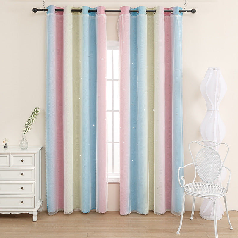 Children's Room Finished Gradient Rainbow Double-layer Hollow Stars Curtain