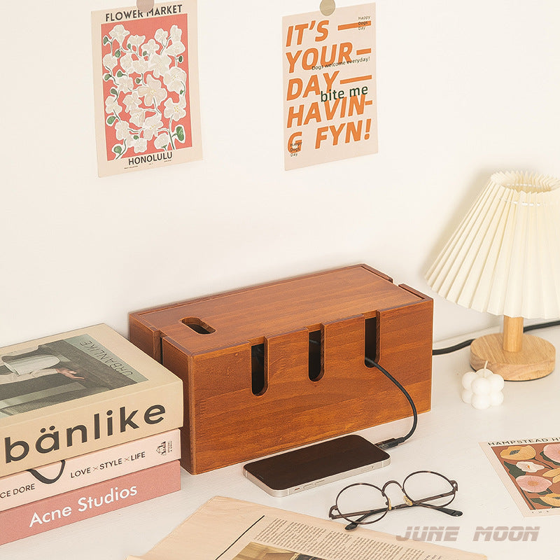 Solid Wood Eco-friendly Cable Management Box Power Strip Storage Box