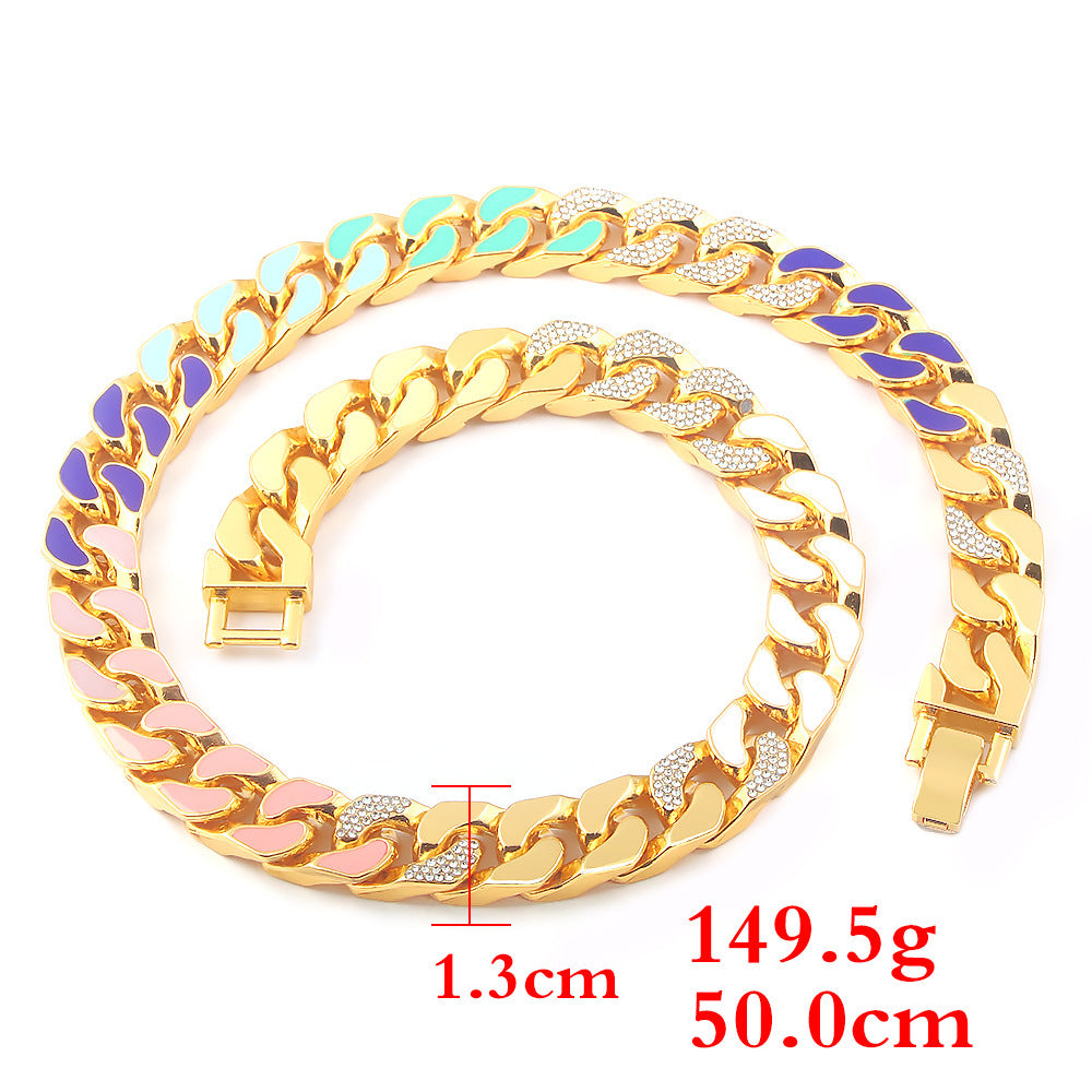 Rap Hip Hop Seven Colored Diamond Cuban Necklace