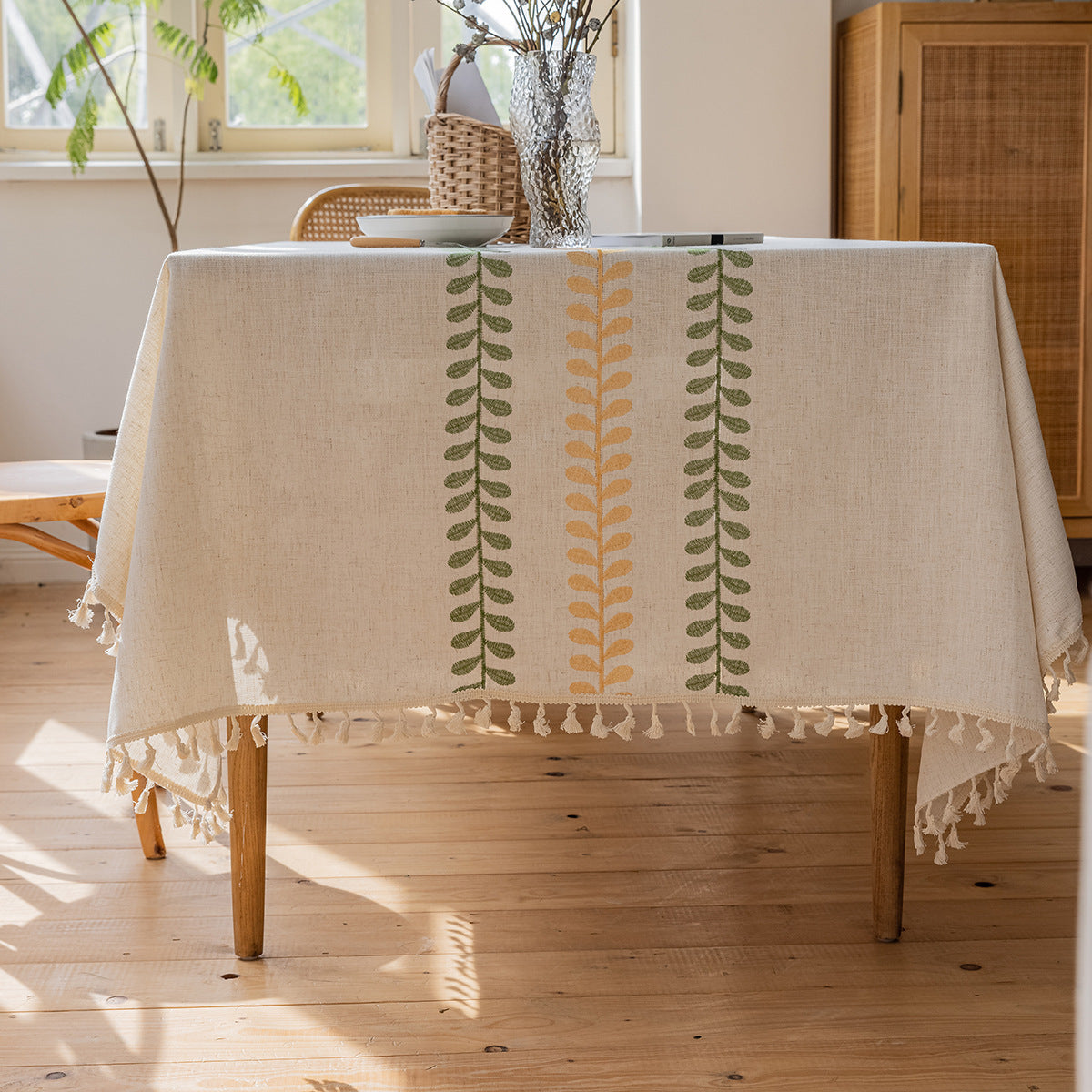 Flower Embroidery Art Round Table Dining Table Fabric