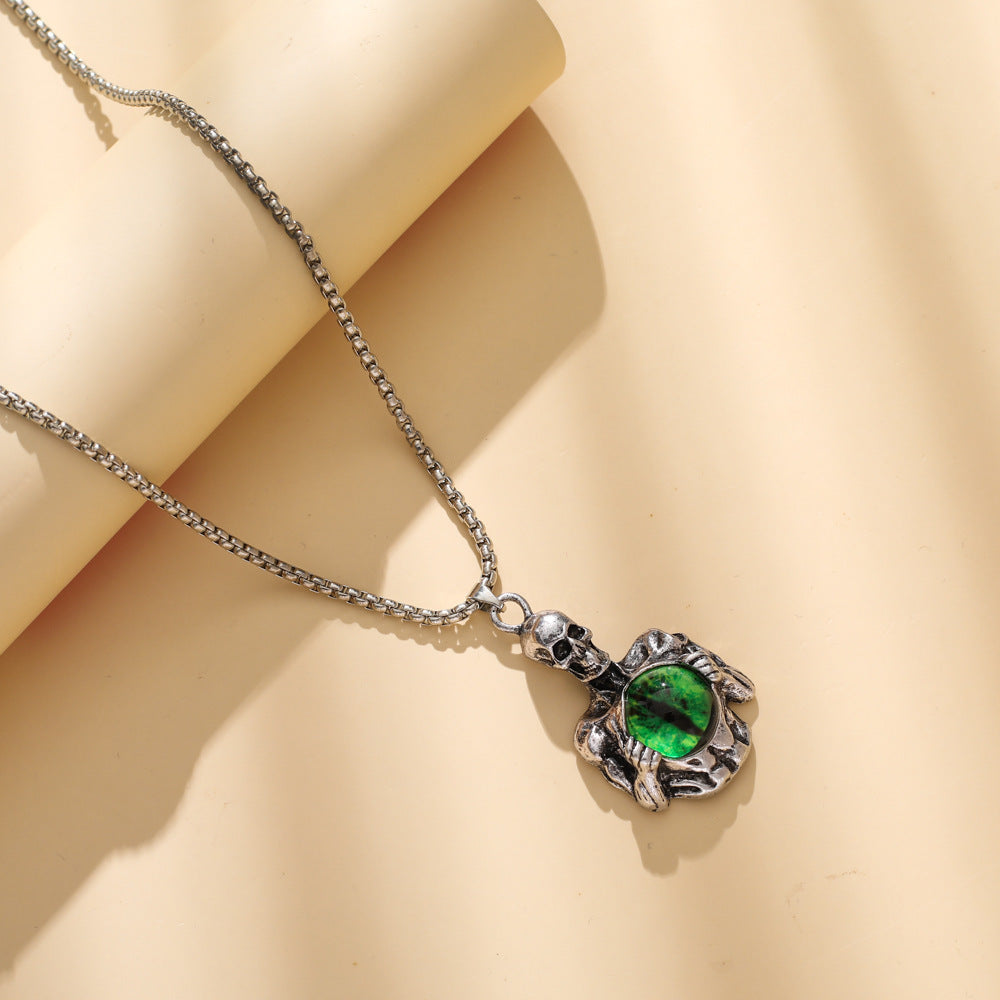 Retro Hip Hop Street Male Skull Pendant Stainless Steel Necklace