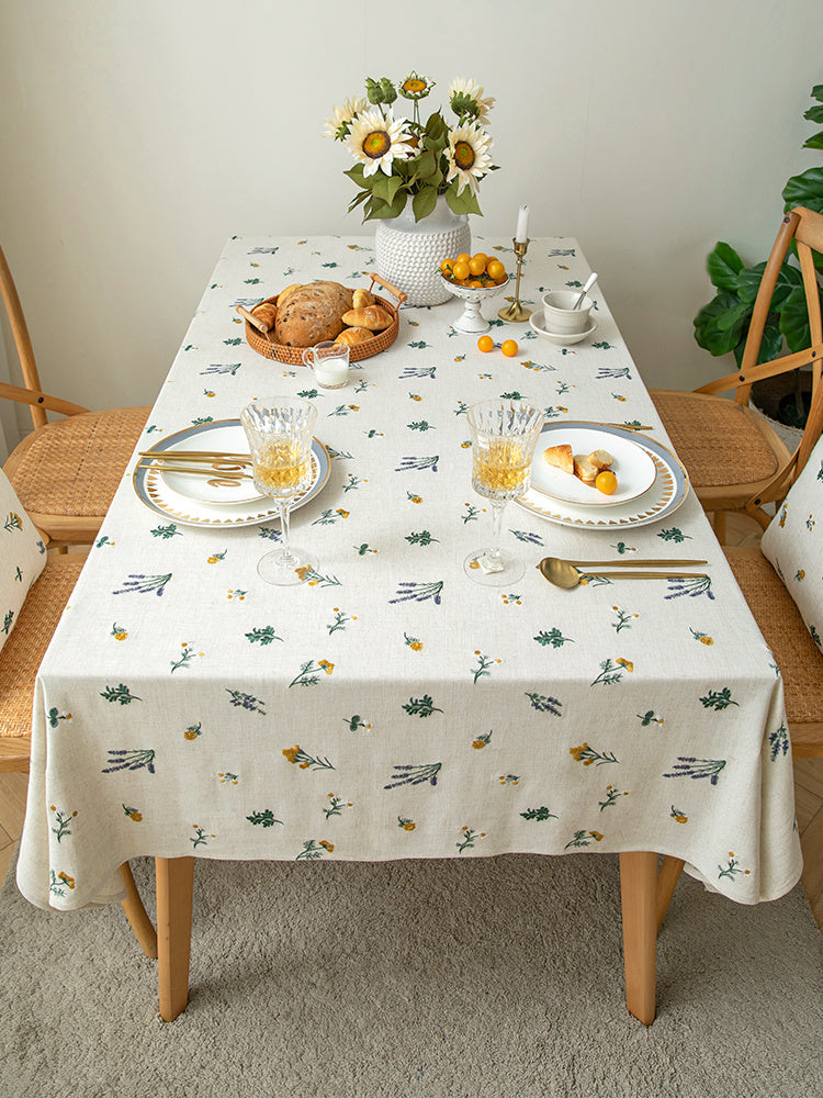 Home Rectangular Embroidered Pastoral Linen Cotton Tablecloth