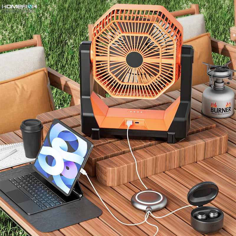 Ventilateur de camping extérieur Lumière Tente de camping Bureau Pêche Portable Pliable Télescopique Rechargeable