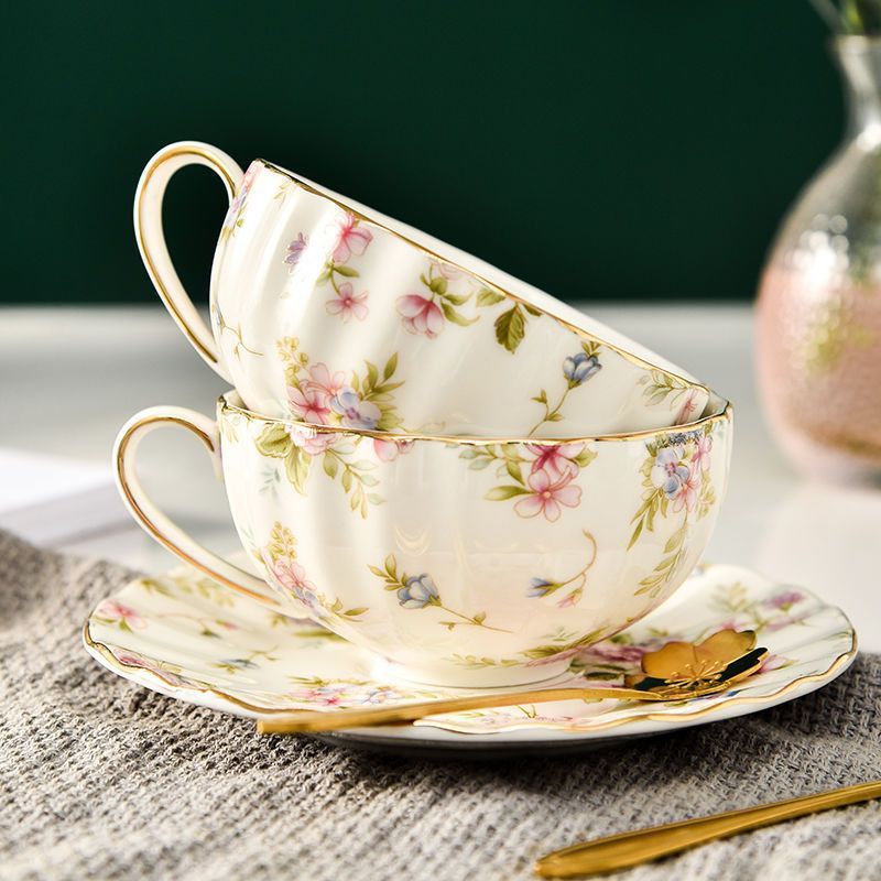 Ceramic Flower Tea Cup Coffee Suit Household Watchband Spoon