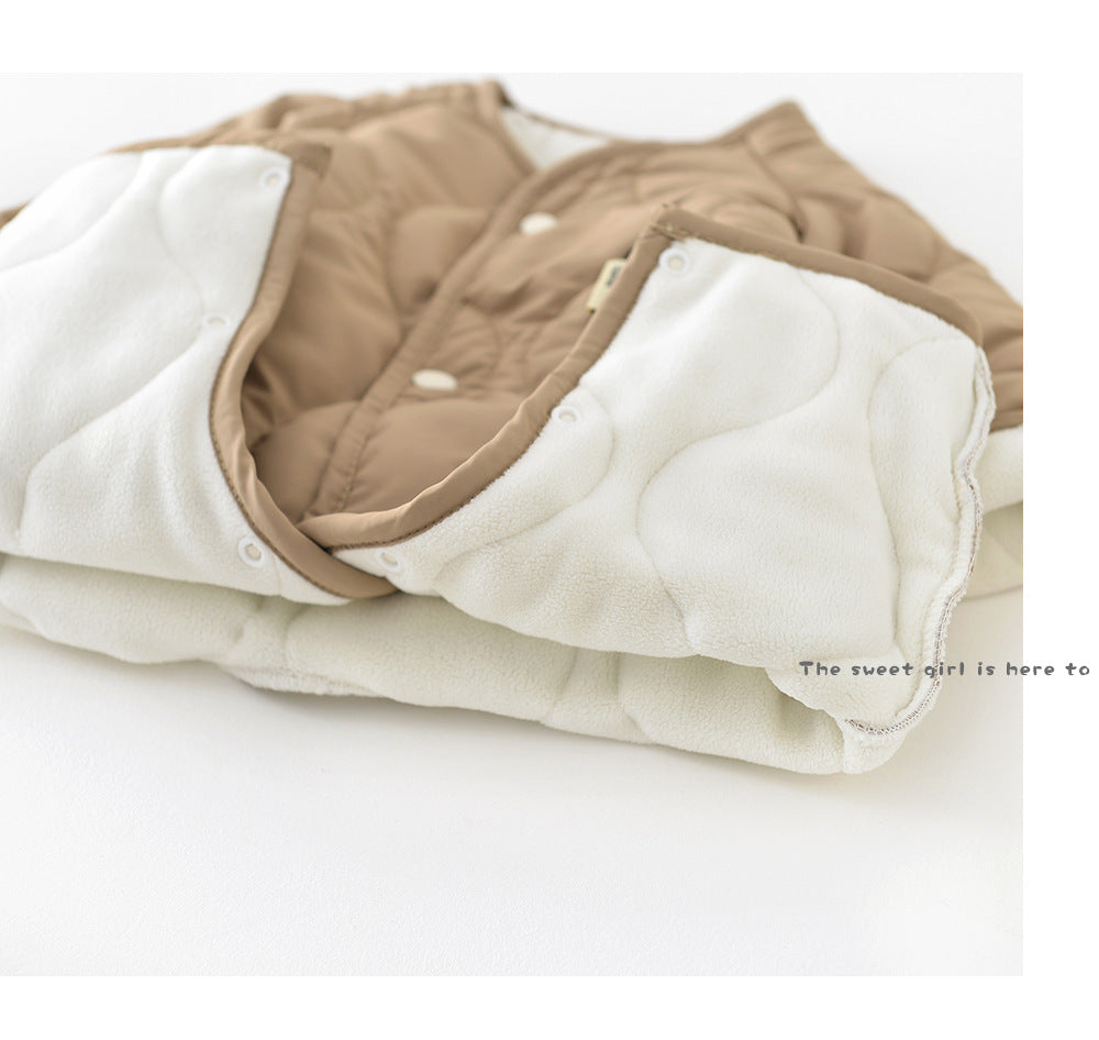 Autumn And Winter Quilted Cotton Fleece-lined Warm Baby Jumpsuit