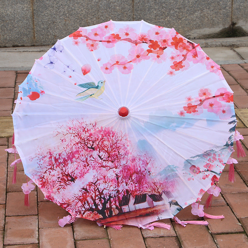 Ancient Costume Silk Cloth Tassel Petal Umbrella