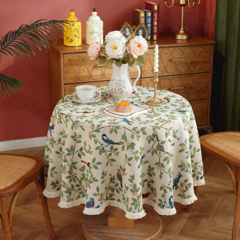 American Country Encryption Jacquard Round Coffee Table Cloth