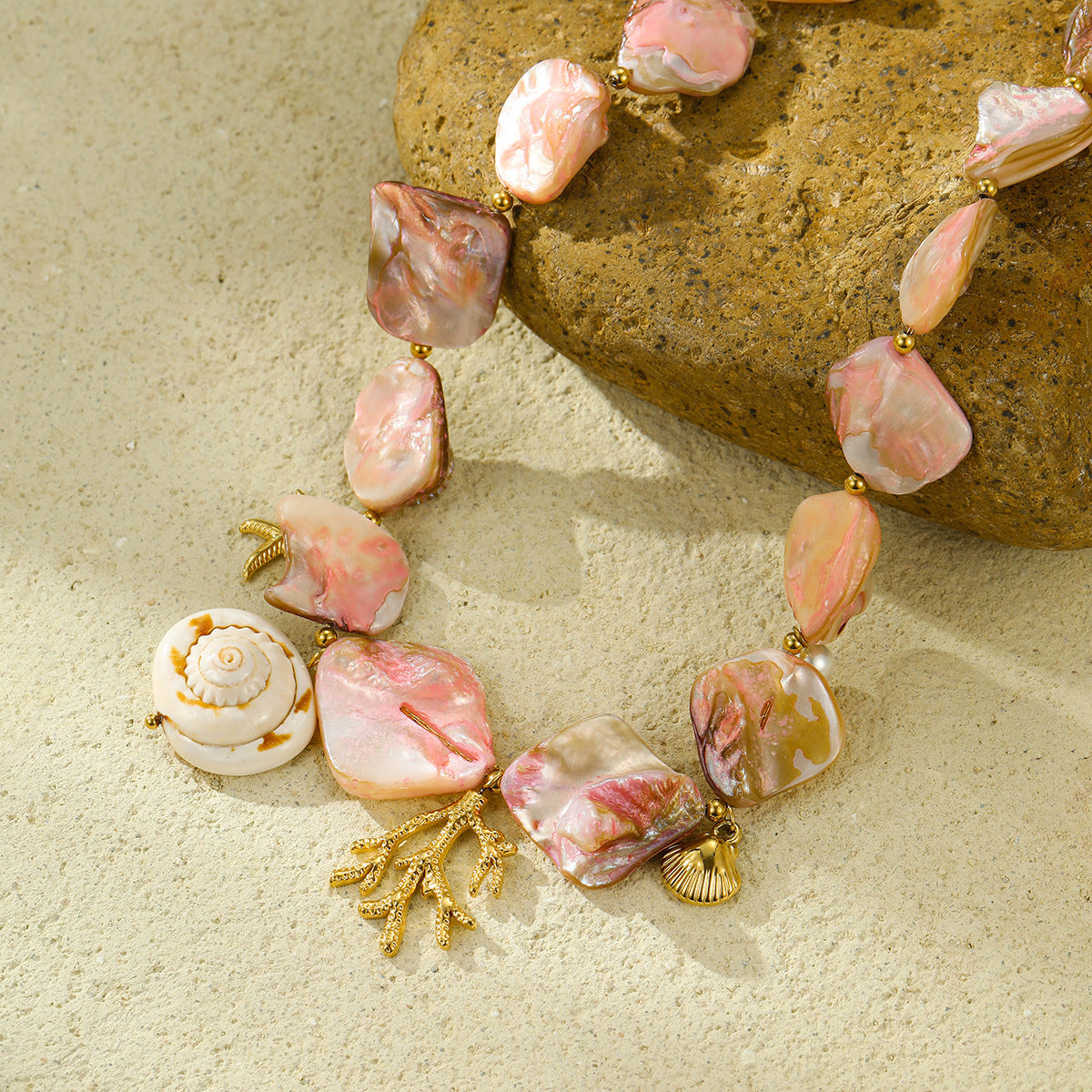 Beach Style Shell Coral Titanium Steel Clavicle Chain