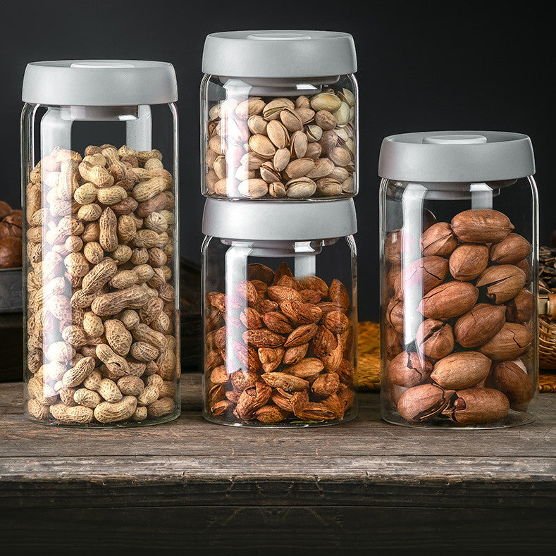Vacuum Pumping Coffee Nut Glass Storage Jar