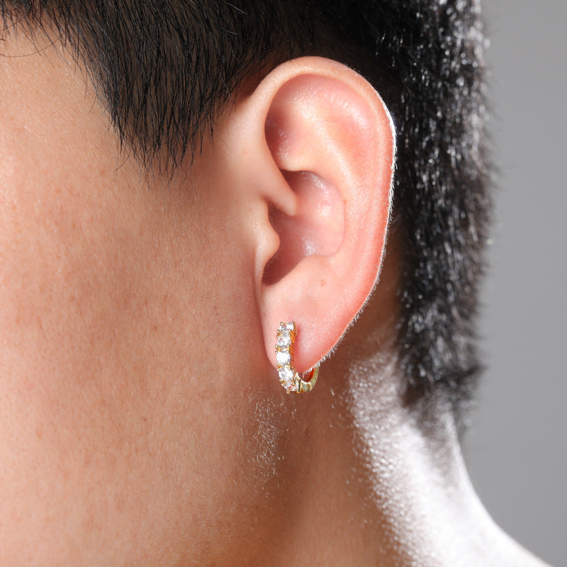 Single Row Zircon Hip Hop Men And Women Couple Hinge Ring Earrings