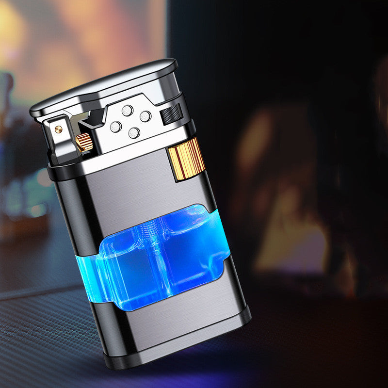 Briquet Rétro à Tir Direct Aéré, Réservoir d'Huile Transparent avec Lumière