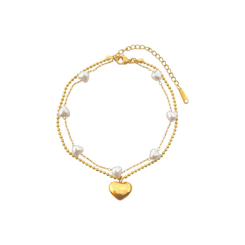 Mild Luxury Retro Double Layers Loving Heart Anklet