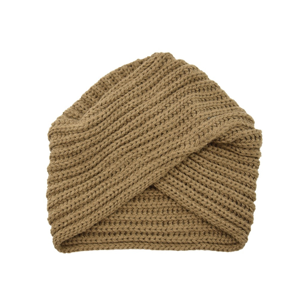 Fashion Woolen Knit Hat With Crossover Pullover