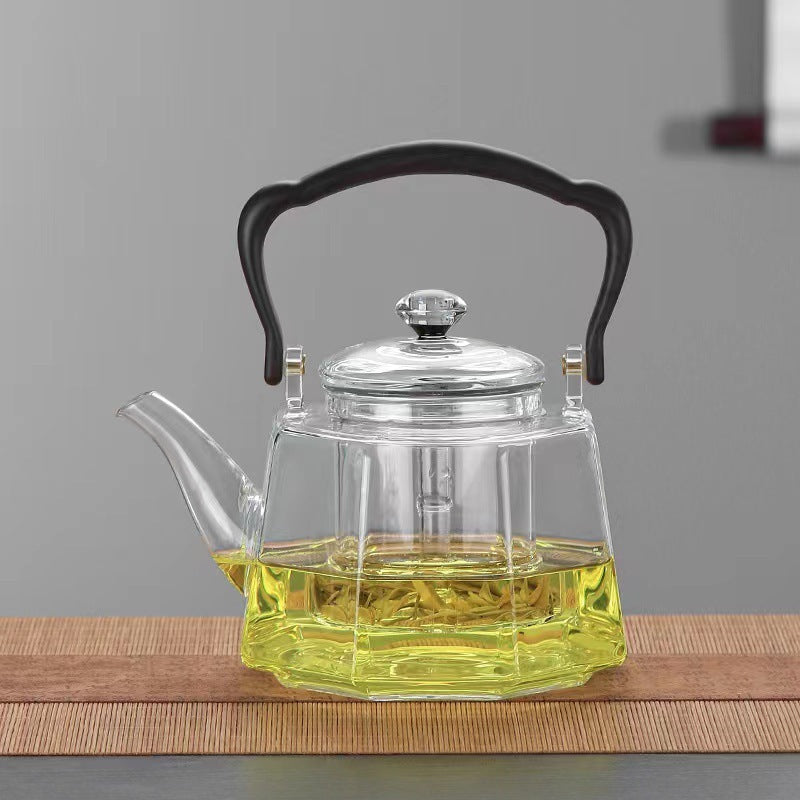 Smoky Gray Glass Octagonal Loop-handled Teapot Household Borosilicate Glass Teapot