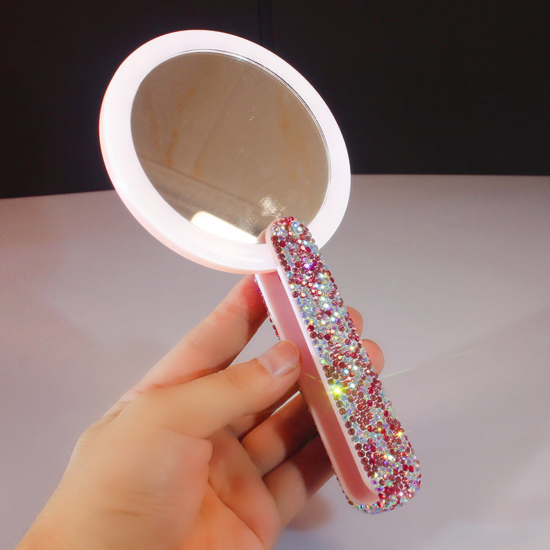 Diamond Embedded Portable LED Makeup Mirror