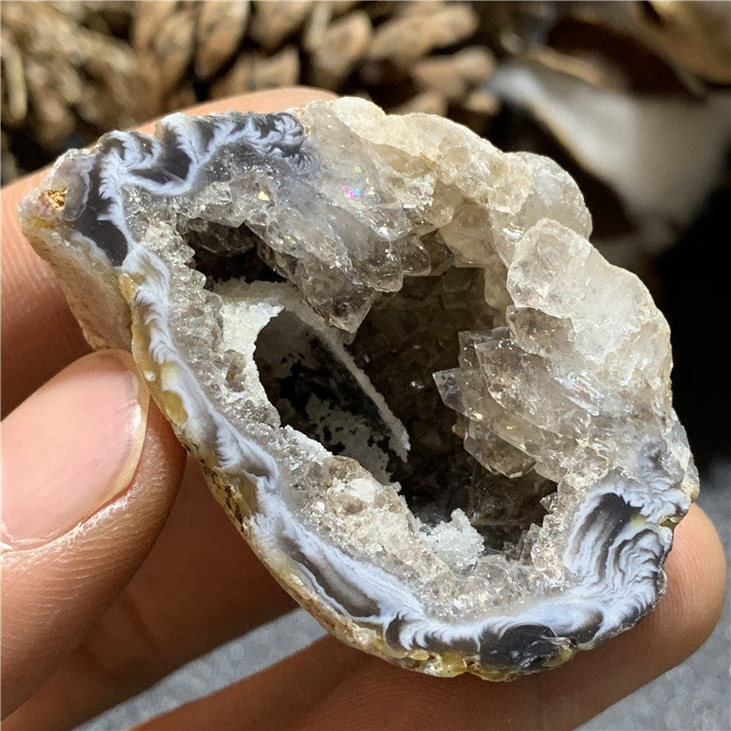 Natural Agate Crystal Cave Cornucopia Raw Stone Ornament