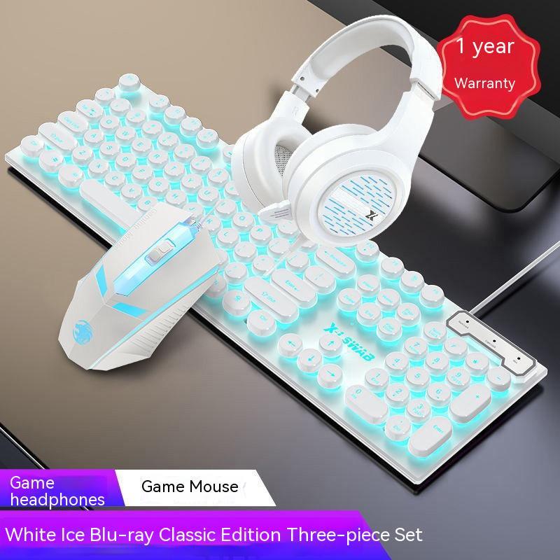 Punk Keyboard And Mouse Set Retro Round Parts Wired