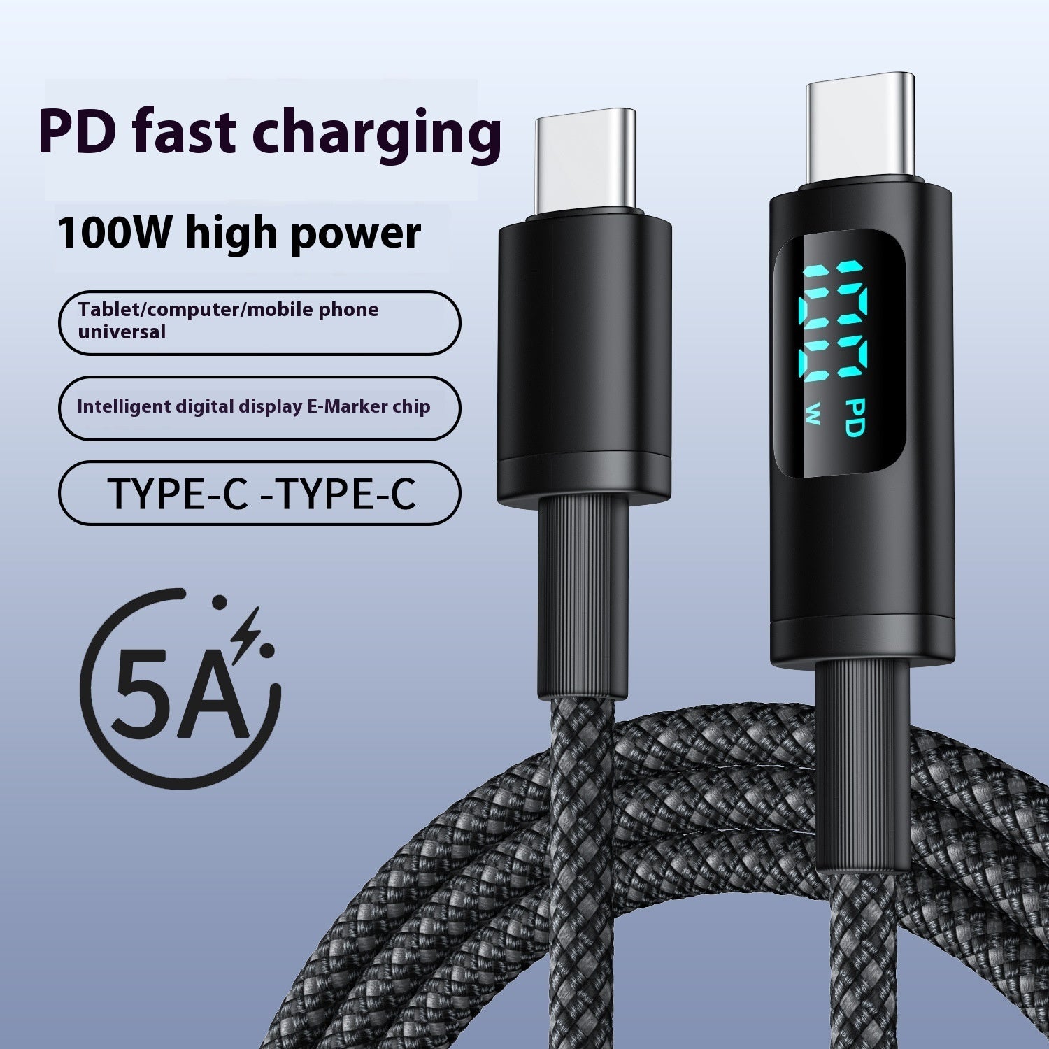 Câble de données de téléphone portable à double Type-C à charge rapide avec affichage numérique