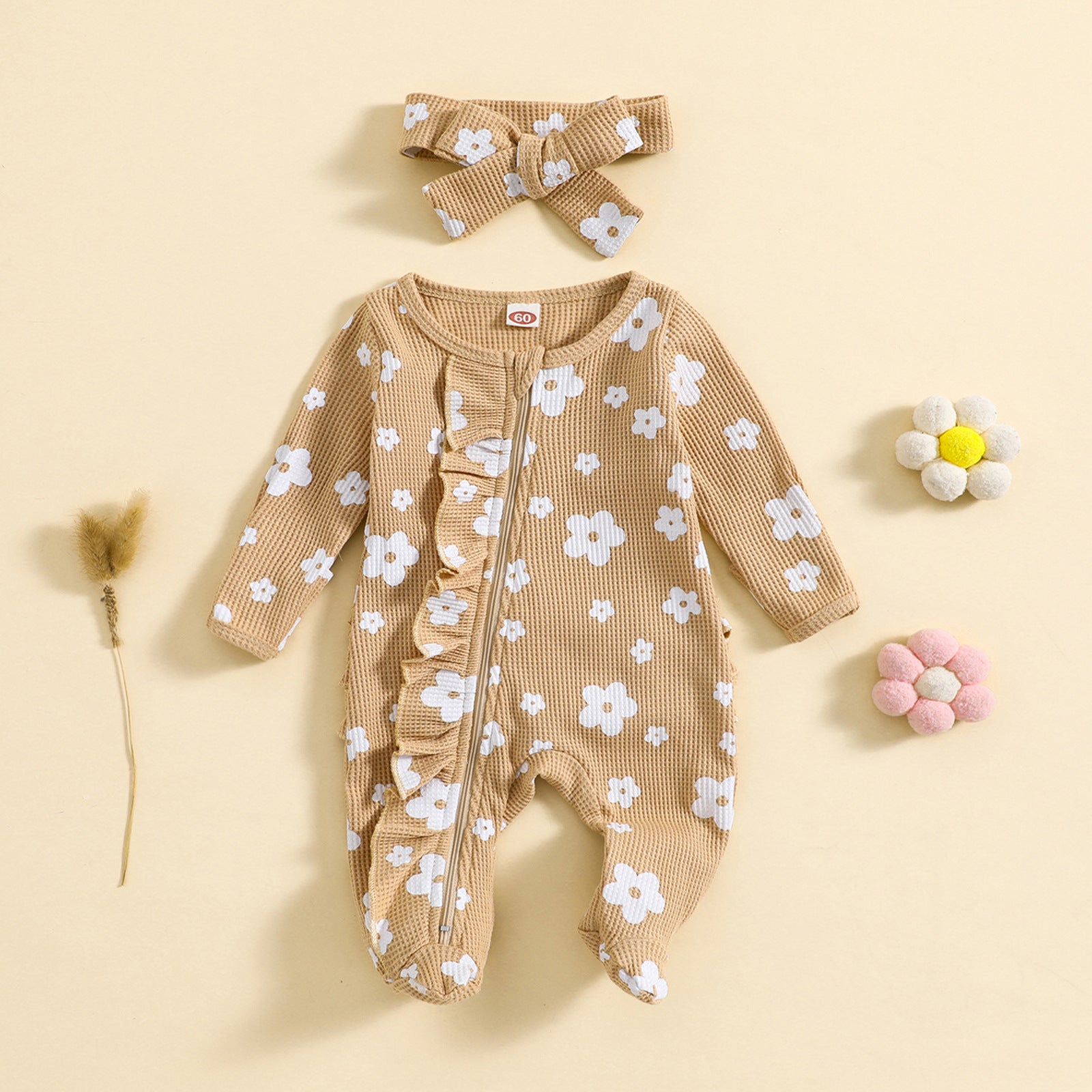 Waffle Print One-piece Crawling Suit