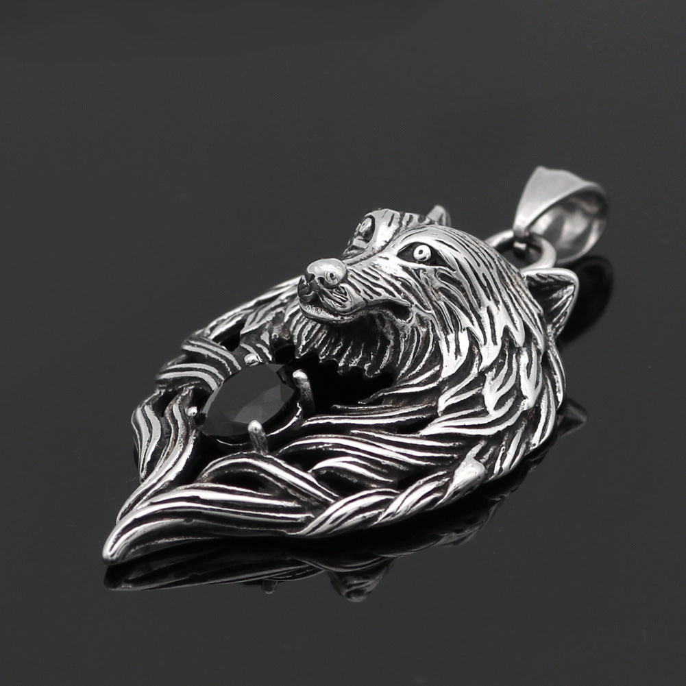 Celtic Wolf Head Men Titanium Steel Pendant Necklace