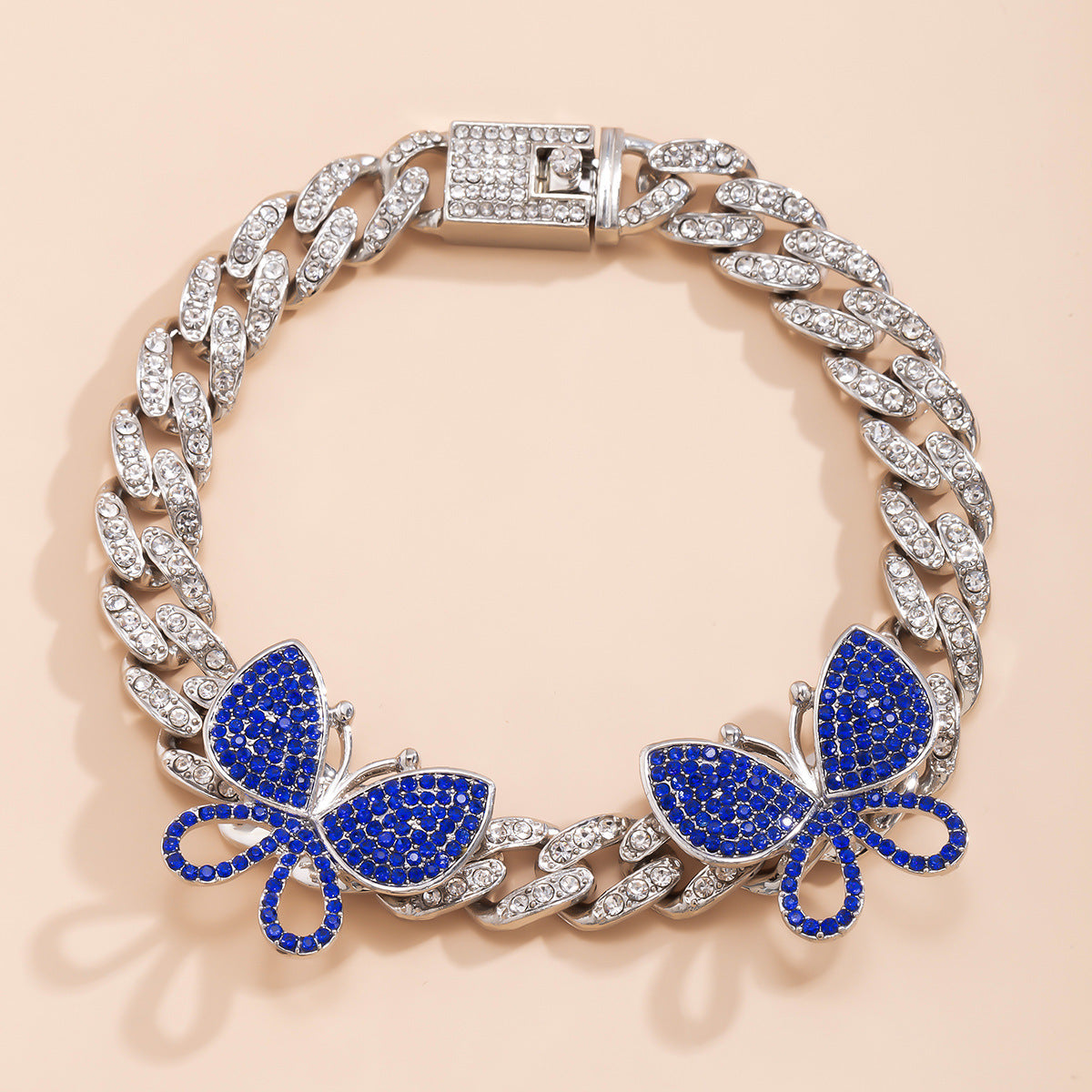 Cheville papillon rétro cubaine de tempérament, tendance hip-hop exagérée incrustée de diamants