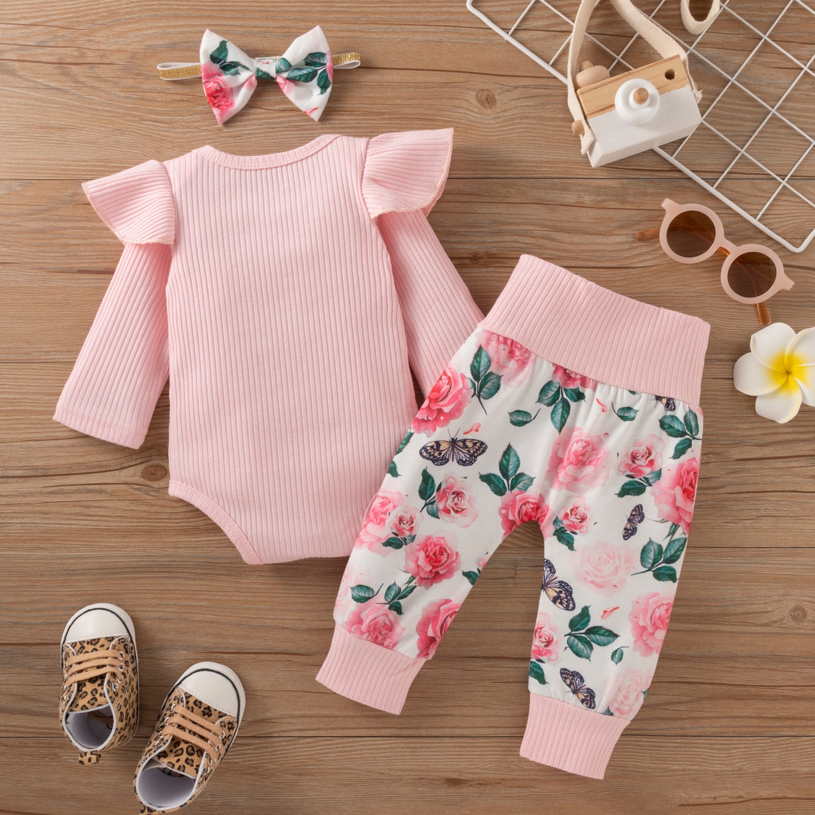 Long Sleeve Romper Belly Protective Pants Hairband Princess Dress