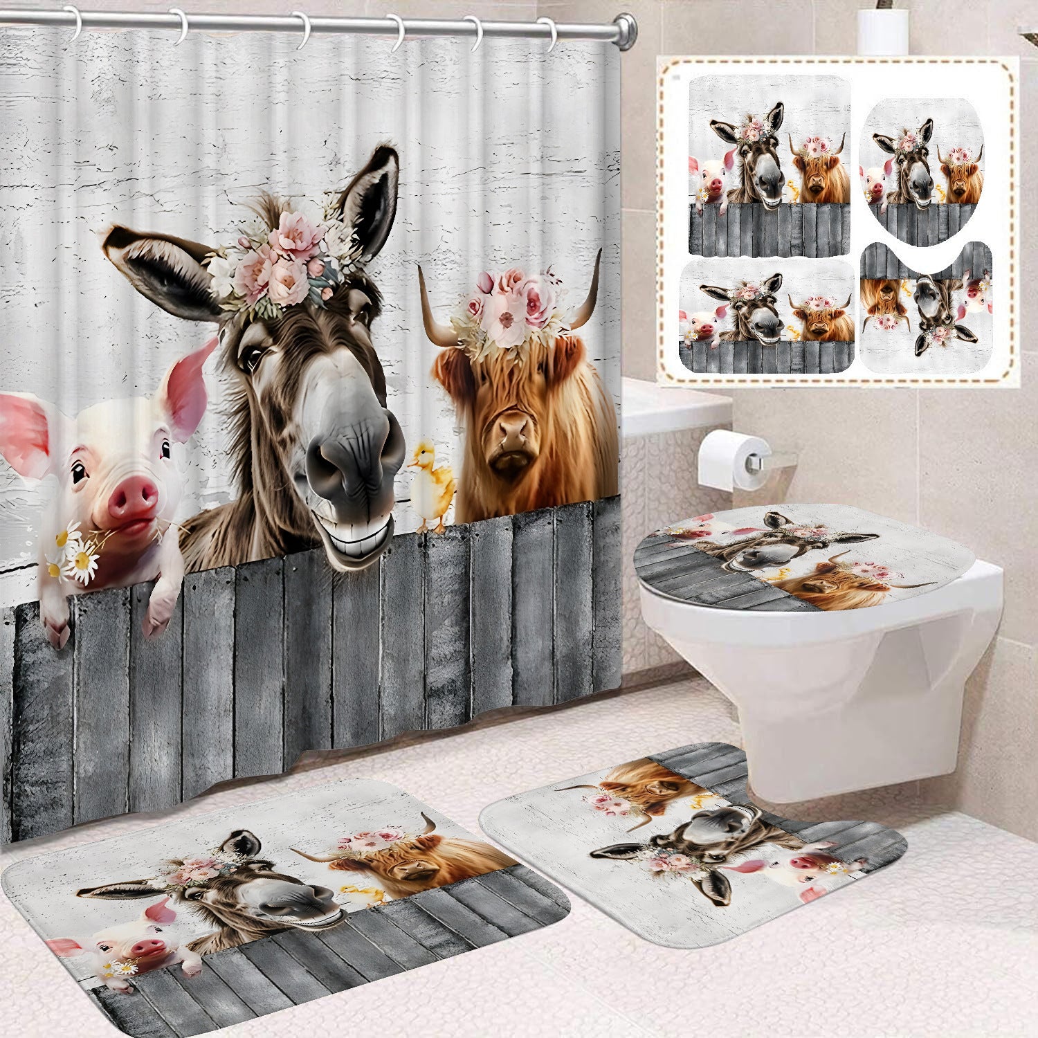 Polyester Waterproof And Mildew-proof Shower Curtain Four-piece Partition Bathroom Curtain