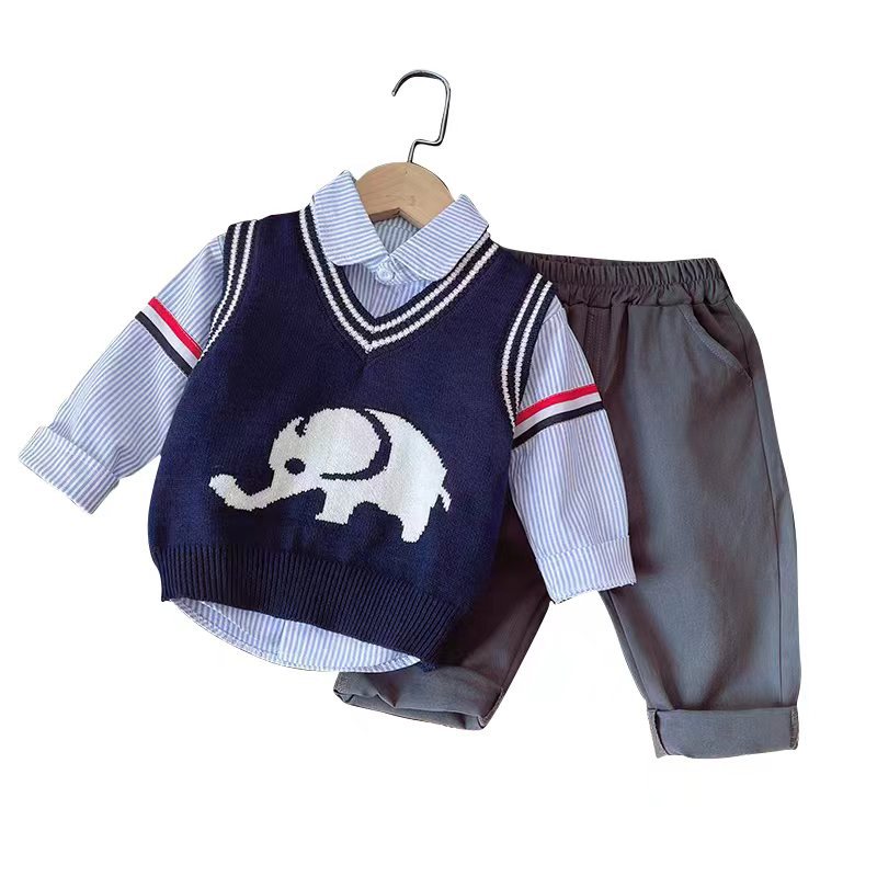 Baby Clothing Western Style Elephant Sweater Three-piece Set