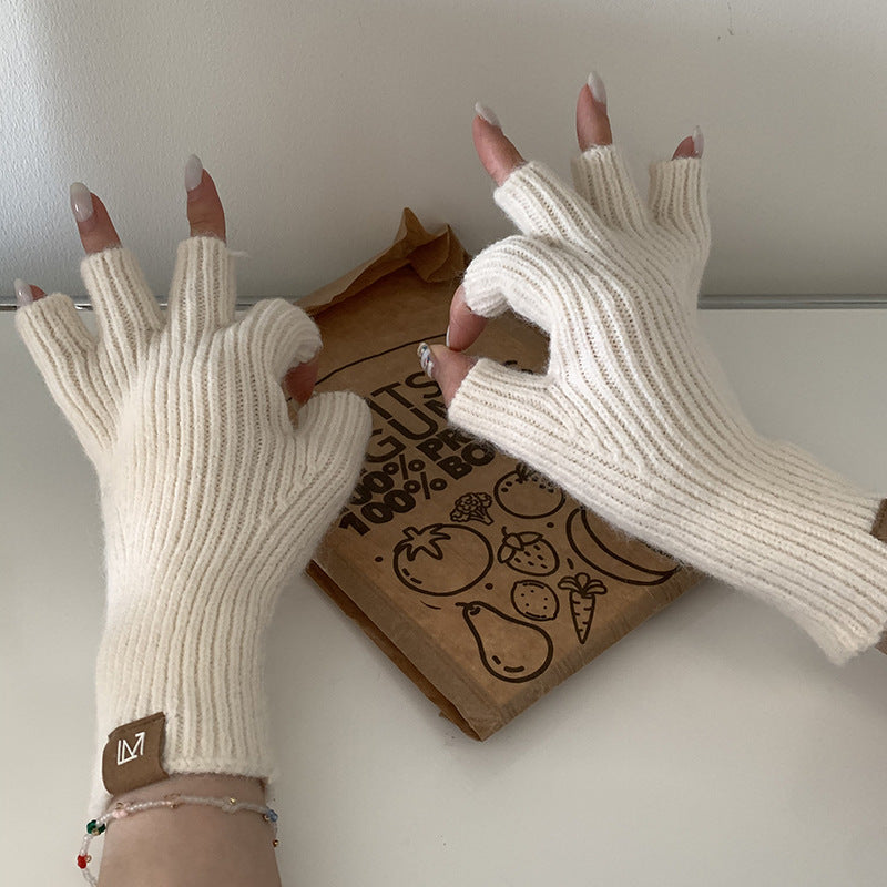 Knitted Wool Half Finger Gloves Solid Color