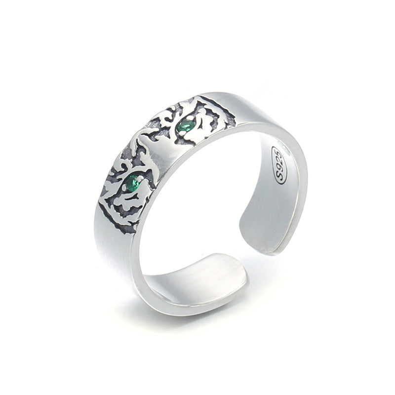 S925 Sterling Silver Simple Tiger Head Ring Men And Women Fashion Korean Version Index Finger
